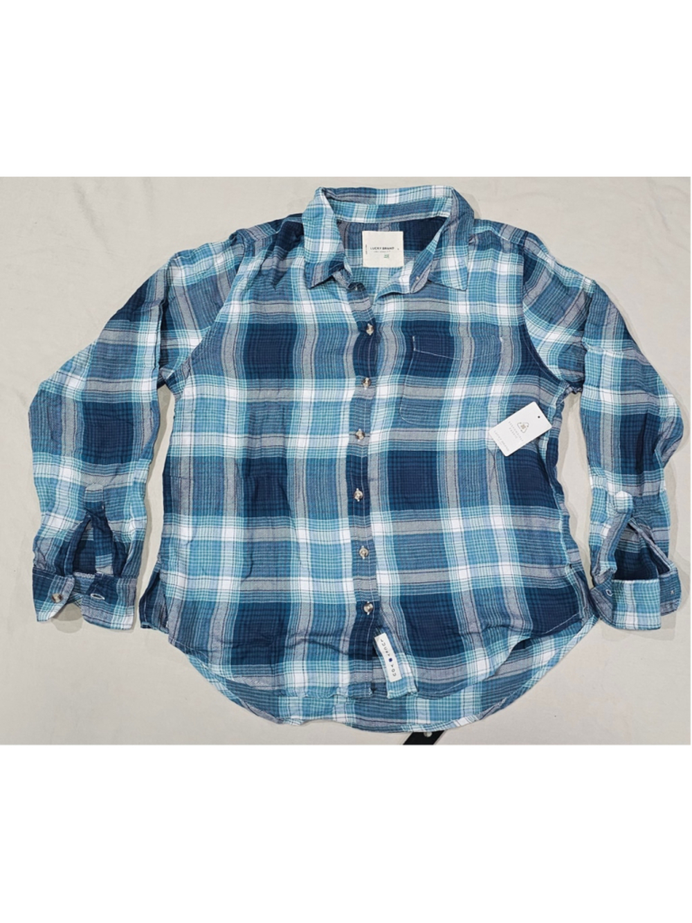 Lucky Brand Plaid Button Down Shirt Mens Size S Blue White